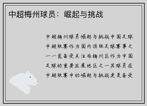 中超梅州球员：崛起与挑战